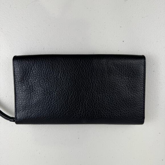 Fossil Haven Large Flap Clutch Wallet Glazed Pebbled Black Leather Wristlet - Picture 6 of 9